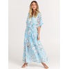 image:imageANRABESS Womens Boho Floral Wedding Guest Maxi Dress  Flowy ALine Chiffon with Slit Elegant V Neck Wrap Elastic Waist Casual 12 Sleeve Spring Summer Outfits Tea PartyBlue Flor