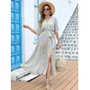 image:imageANRABESS Womens Boho Floral Wedding Guest Maxi Dress  Flowy ALine Chiffon with Slit Elegant V Neck Wrap Elastic Waist Casual 12 Sleeve Spring Summer Outfits Tea PartyFloral Blue Yellow