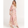 image:imageANRABESS Womens Boho Floral Wedding Guest Maxi Dress  Flowy ALine Chiffon with Slit Elegant V Neck Wrap Elastic Waist Casual 12 Sleeve Spring Summer Outfits Tea PartyFloral Pink