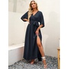 image:imageANRABESS Womens Boho Floral Wedding Guest Maxi Dress  Flowy ALine Chiffon with Slit Elegant V Neck Wrap Elastic Waist Casual 12 Sleeve Spring Summer Outfits Tea PartyNavy Blue