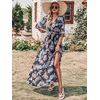 image:imageANRABESS Womens Boho Floral Wedding Guest Maxi Dress  Flowy ALine Chiffon with Slit Elegant V Neck Wrap Elastic Waist Casual 12 Sleeve Spring Summer Outfits Tea PartyBlack Flor