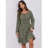 image:imageANRABESS Womens Dress Long Lantern Sleeve Square Neck Elastic Waist Ruffle Flowy Swing ALine Short Dresses 2026 Fall FashionArmy Green