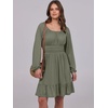 image:imageANRABESS Womens Dress Long Lantern Sleeve Square Neck Elastic Waist Ruffle Flowy Swing ALine Short Dresses 2026 Fall FashionArmy Green