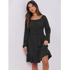 image:imageANRABESS Womens Dress Long Lantern Sleeve Square Neck Elastic Waist Ruffle Flowy Swing ALine Short Dresses 2026 Fall FashionBlack