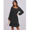 image:imageANRABESS Womens Dress Long Lantern Sleeve Square Neck Elastic Waist Ruffle Flowy Swing ALine Short Dresses 2026 Fall FashionBlack