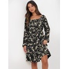 image:imageANRABESS Womens Dress Long Lantern Sleeve Square Neck Elastic Waist Ruffle Flowy Swing ALine Short Dresses 2026 Fall FashionBlack Floral