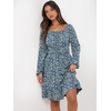 image:imageANRABESS Womens Dress Long Lantern Sleeve Square Neck Elastic Waist Ruffle Flowy Swing ALine Short Dresses 2026 Fall FashionBlue Black Floral