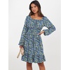image:imageANRABESS Womens Dress Long Lantern Sleeve Square Neck Elastic Waist Ruffle Flowy Swing ALine Short Dresses 2026 Fall FashionBlue Black Floral