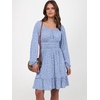 image:imageANRABESS Womens Dress Long Lantern Sleeve Square Neck Elastic Waist Ruffle Flowy Swing ALine Short Dresses 2026 Fall FashionBlue White Floral
