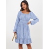 image:imageANRABESS Womens Dress Long Lantern Sleeve Square Neck Elastic Waist Ruffle Flowy Swing ALine Short Dresses 2026 Fall FashionBlue White Floral