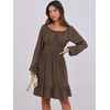 image:imageANRABESS Womens Dress Long Lantern Sleeve Square Neck Elastic Waist Ruffle Flowy Swing ALine Short Dresses 2026 Fall FashionBrown