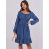 image:imageANRABESS Womens Dress Long Lantern Sleeve Square Neck Elastic Waist Ruffle Flowy Swing ALine Short Dresses 2026 Fall FashionDark Blue