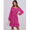 image:imageANRABESS Womens Dress Long Lantern Sleeve Square Neck Elastic Waist Ruffle Flowy Swing ALine Short Dresses 2026 Fall FashionDark Pink