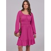 image:imageANRABESS Womens Dress Long Lantern Sleeve Square Neck Elastic Waist Ruffle Flowy Swing ALine Short Dresses 2026 Fall FashionDark Pink