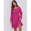 image:imageANRABESS Womens Dress Long Lantern Sleeve Square Neck Elastic Waist Ruffle Flowy Swing ALine Short Dresses 2026 Fall FashionDark Pink
