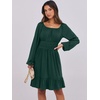 image:imageANRABESS Womens Dress Long Lantern Sleeve Square Neck Elastic Waist Ruffle Flowy Swing ALine Short Dresses 2026 Fall FashionDeep Green
