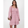 image:imageANRABESS Womens Dress Long Lantern Sleeve Square Neck Elastic Waist Ruffle Flowy Swing ALine Short Dresses 2026 Fall FashionFloral Pink
