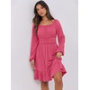image:imageANRABESS Womens Dress Long Lantern Sleeve Square Neck Elastic Waist Ruffle Flowy Swing ALine Short Dresses 2026 Fall FashionHot Pink