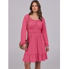 image:imageANRABESS Womens Dress Long Lantern Sleeve Square Neck Elastic Waist Ruffle Flowy Swing ALine Short Dresses 2026 Fall FashionHot Pink