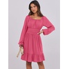 image:imageANRABESS Womens Dress Long Lantern Sleeve Square Neck Elastic Waist Ruffle Flowy Swing ALine Short Dresses 2026 Fall FashionHot Pink