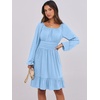 image:imageANRABESS Womens Dress Long Lantern Sleeve Square Neck Elastic Waist Ruffle Flowy Swing ALine Short Dresses 2026 Fall FashionLight Blue