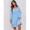 image:imageANRABESS Womens Dress Long Lantern Sleeve Square Neck Elastic Waist Ruffle Flowy Swing ALine Short Dresses 2026 Fall FashionLight Blue