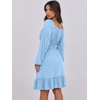 image:imageANRABESS Womens Dress Long Lantern Sleeve Square Neck Elastic Waist Ruffle Flowy Swing ALine Short Dresses 2026 Fall FashionLight Blue
