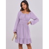 image:imageANRABESS Womens Dress Long Lantern Sleeve Square Neck Elastic Waist Ruffle Flowy Swing ALine Short Dresses 2026 Fall FashionLight Purple