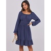 image:imageANRABESS Womens Dress Long Lantern Sleeve Square Neck Elastic Waist Ruffle Flowy Swing ALine Short Dresses 2026 Fall FashionNavy Blue