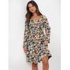 image:imageANRABESS Womens Dress Long Lantern Sleeve Square Neck Elastic Waist Ruffle Flowy Swing ALine Short Dresses 2026 Fall FashionPrint Black Floral