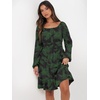 image:imageANRABESS Womens Dress Long Lantern Sleeve Square Neck Elastic Waist Ruffle Flowy Swing ALine Short Dresses 2026 Fall FashionPrint Green Leaf