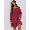 image:imageANRABESS Womens Dress Long Lantern Sleeve Square Neck Elastic Waist Ruffle Flowy Swing ALine Short Dresses 2026 Fall FashionRed