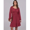 image:imageANRABESS Womens Dress Long Lantern Sleeve Square Neck Elastic Waist Ruffle Flowy Swing ALine Short Dresses 2026 Fall FashionRed
