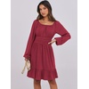 image:imageANRABESS Womens Dress Long Lantern Sleeve Square Neck Elastic Waist Ruffle Flowy Swing ALine Short Dresses 2026 Fall FashionRed
