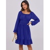 image:imageANRABESS Womens Dress Long Lantern Sleeve Square Neck Elastic Waist Ruffle Flowy Swing ALine Short Dresses 2026 Fall FashionRoyal