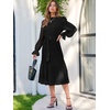 image:imageANRABESS Womens Floral Chiffon Midi Dress Puff Long Sleeve Mock Neck Summer Wedding Guest Party Dresses Fall 2026 OutfitsBlack