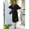 image:imageANRABESS Womens Floral Chiffon Midi Dress Puff Long Sleeve Mock Neck Summer Wedding Guest Party Dresses Fall 2026 OutfitsBlack
