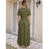 image:imageANRABESS Womens Floral Maxi Formal Dress Summer Mesh Short Sleeve V Neck Empire Waist Wedding Guest Party DressesArmy Green Floral