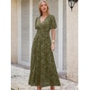 image:imageANRABESS Womens Floral Maxi Formal Dress Summer Mesh Short Sleeve V Neck Empire Waist Wedding Guest Party DressesArmy Green Floral