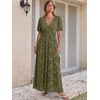 image:imageANRABESS Womens Floral Maxi Formal Dress Summer Mesh Short Sleeve V Neck Empire Waist Wedding Guest Party DressesArmy Green Floral