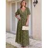 image:imageANRABESS Womens Floral Maxi Formal Dress Summer Mesh Short Sleeve V Neck Empire Waist Wedding Guest Party DressesArmy Green Floral