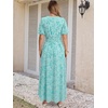 image:imageANRABESS Womens Floral Maxi Formal Dress Summer Mesh Short Sleeve V Neck Empire Waist Wedding Guest Party DressesLight Blue Floral