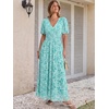 image:imageANRABESS Womens Floral Maxi Formal Dress Summer Mesh Short Sleeve V Neck Empire Waist Wedding Guest Party DressesLight Blue Floral