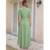 image:imageANRABESS Womens Floral Maxi Formal Dress Summer Mesh Short Sleeve V Neck Empire Waist Wedding Guest Party DressesLight Green Floral