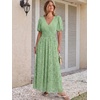 image:imageANRABESS Womens Floral Maxi Formal Dress Summer Mesh Short Sleeve V Neck Empire Waist Wedding Guest Party DressesLight Green Floral