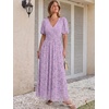 image:imageANRABESS Womens Floral Maxi Formal Dress Summer Mesh Short Sleeve V Neck Empire Waist Wedding Guest Party DressesLight Purple Floral