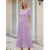 image:imageANRABESS Womens Floral Maxi Formal Dress Summer Mesh Short Sleeve V Neck Empire Waist Wedding Guest Party DressesLight Purple Floral