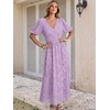 image:imageANRABESS Womens Floral Maxi Formal Dress Summer Mesh Short Sleeve V Neck Empire Waist Wedding Guest Party DressesLight Purple Floral