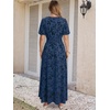 image:imageANRABESS Womens Floral Maxi Formal Dress Summer Mesh Short Sleeve V Neck Empire Waist Wedding Guest Party DressesNavy Blue Floral