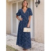 image:imageANRABESS Womens Floral Maxi Formal Dress Summer Mesh Short Sleeve V Neck Empire Waist Wedding Guest Party DressesNavy Blue Floral